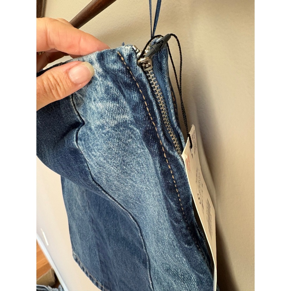 Zara TRF Two Tone Blue Denim Strapless Bandeau Corset Top Side Zip Small NEW - Picture 6 of 10